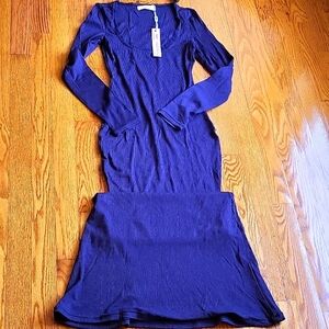 Qinsen NWT women's sexy maxi navy blue bodycon dress Size M.